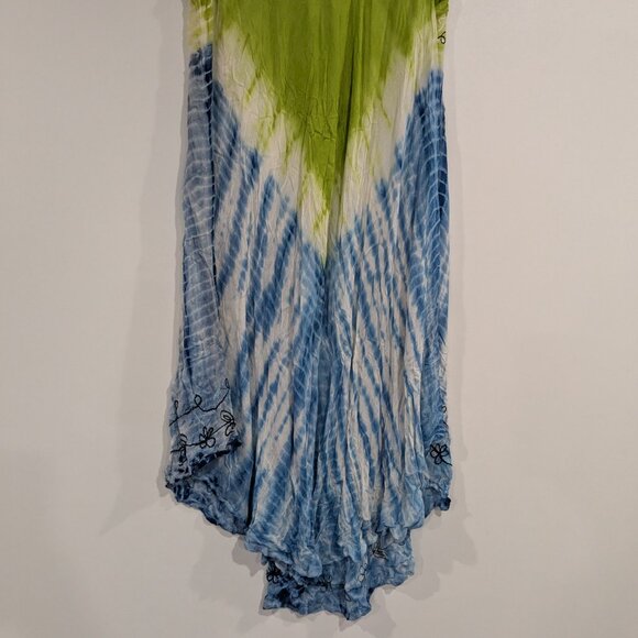 Divine Tie Dye Lace Trim Embroidered Crinkle Dress White Green Blue One Size - Picture 4 of 4